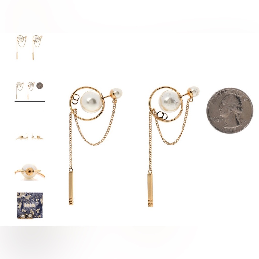 ❌SOLD FASHIONPHILE ❌Dior CD Tribales Gold Pearl Dangle Chain Earrings